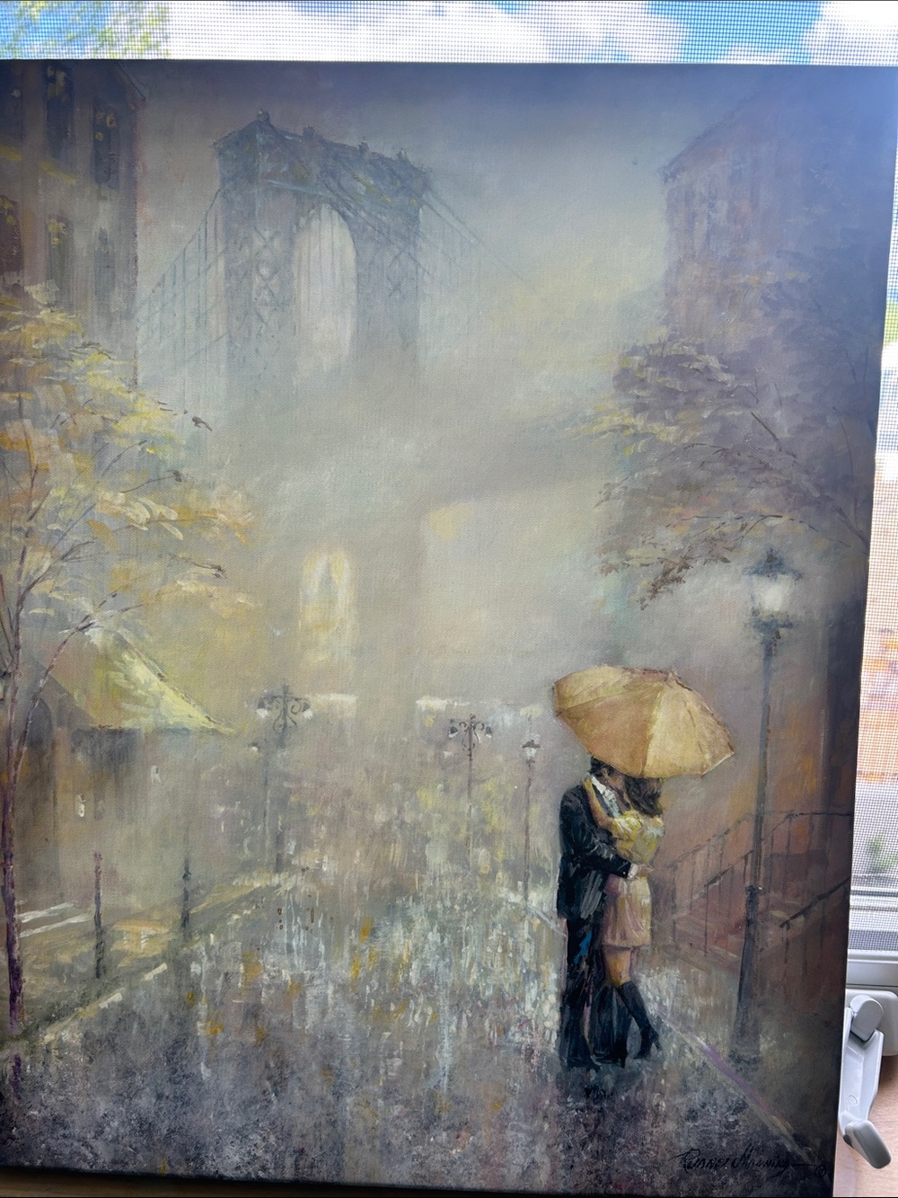 Romantic City Rainscape Wall Art - Gold and Neutral Tones